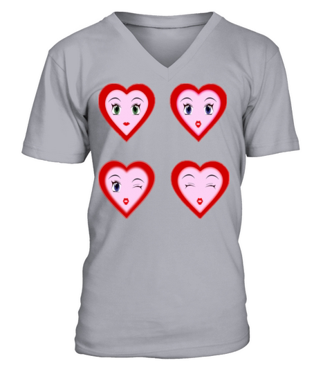 Happy Valentine Day Heart Faces893 V-Neck T-shirt