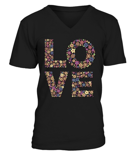Love colorful retro groovy floral letters typogra V-Neck T-shirt