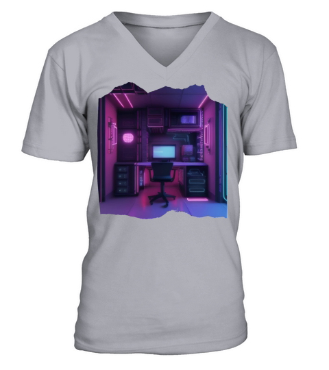 Neon Gamer Room Isometric Print - Pop Colors V-Neck T-shirt