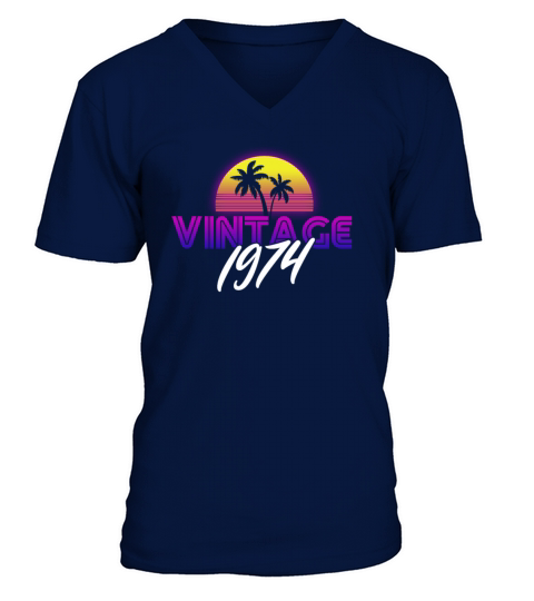Retrowave Vintage 1974 Birthday Gift Idea V-Neck T-shirt