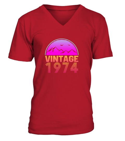 Retrowave Vintage 1974 Birthday Gift Idea V-Neck T-shirt