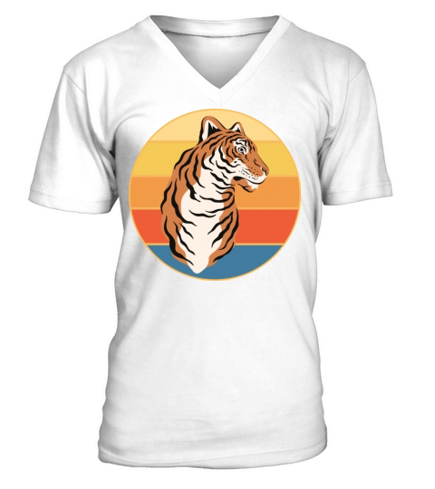 Tiger Big Cat Vintage Retro Sunset V-Neck T-shirt