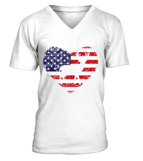 Vintage Deer Animal Lover American Flag Valentine V-Neck T-shirt