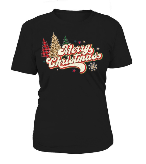red buffalo plaid trees with retro merry christmas Women's T-Shirt