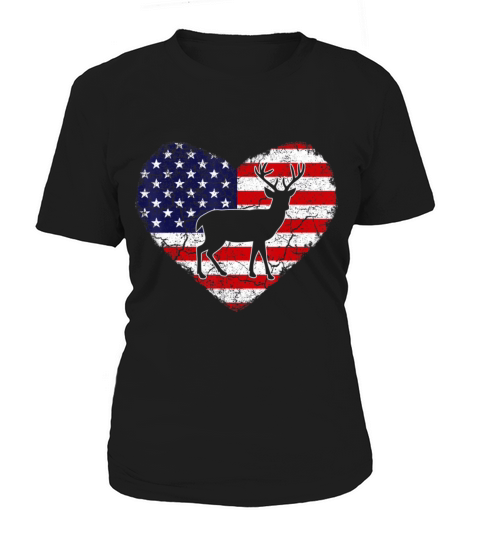Vintage Deer Animal Lover American Flag Valentine Women's T-Shirt