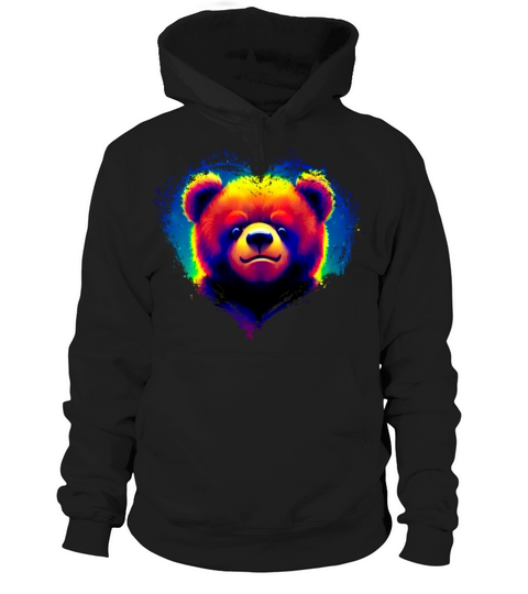 Cute Colorful Rainbow Bear Valentines Day Heart Hoodie Unisex