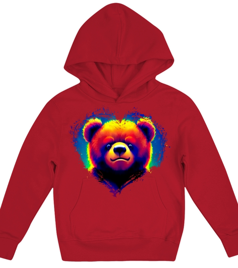 Cute Colorful Rainbow Bear Valentines Day Heart Kids Hoodie