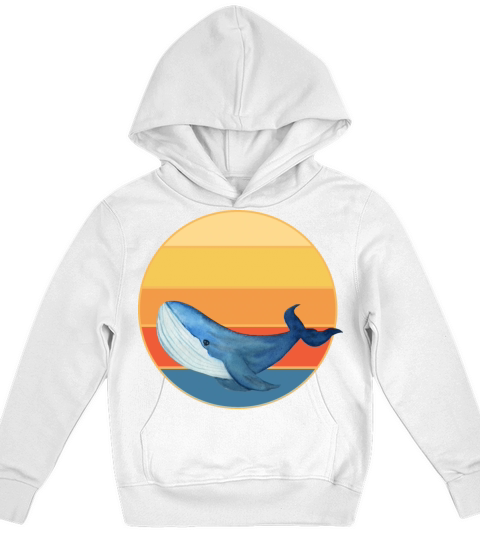 Cute Kawaii Whale Retro Sunset Vintage Ocean Kids Hoodie