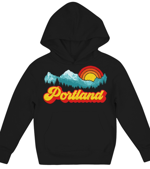Groovy Portland Oregon Vintage Mountain Sun Retro Kids Hoodie