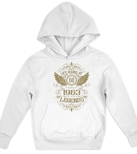 Life begins at 60 years 1963 birthday angel wings Kids Hoodie