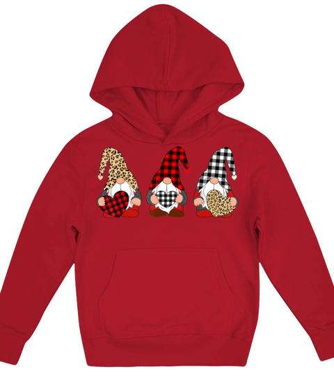 Three Gnomes Holding Leopard Heart Plaid Valentine Kids Hoodie