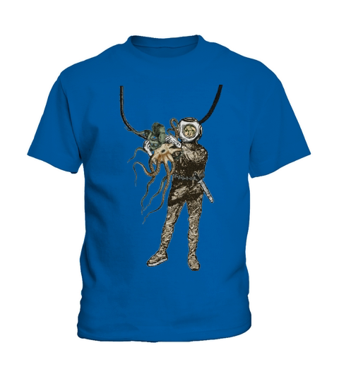 Vintage Helmet Diver Holding an Octopus Underwater Kids T-Shirt