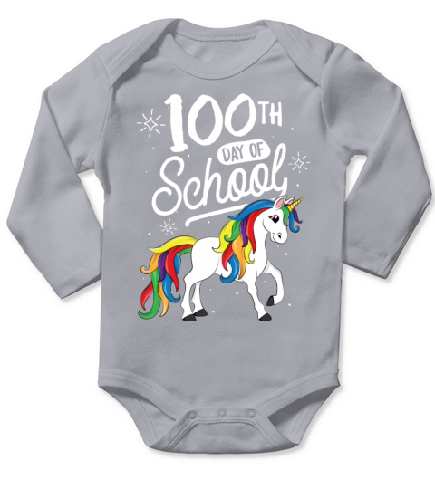 100 Days of School Unicorn TShirt for Girls Long Sleeve Baby One-Piece