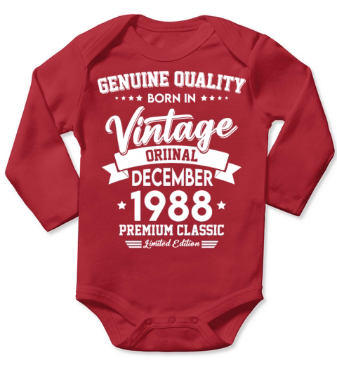 Born In December 1988 Original Vintage Long Sleeve Baby One-Piece