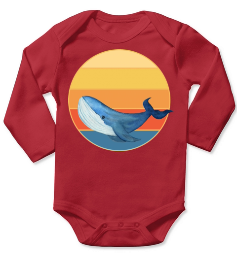 Cute Kawaii Whale Retro Sunset Vintage Ocean Long Sleeve Baby One-Piece