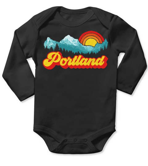 Groovy Portland Oregon Vintage Mountain Sun Retro Long Sleeve Baby One-Piece