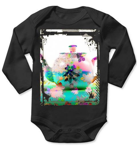 Japan Tea Pot Floral Pattern Chrysanthemum Cherry Long Sleeve Baby One-Piece