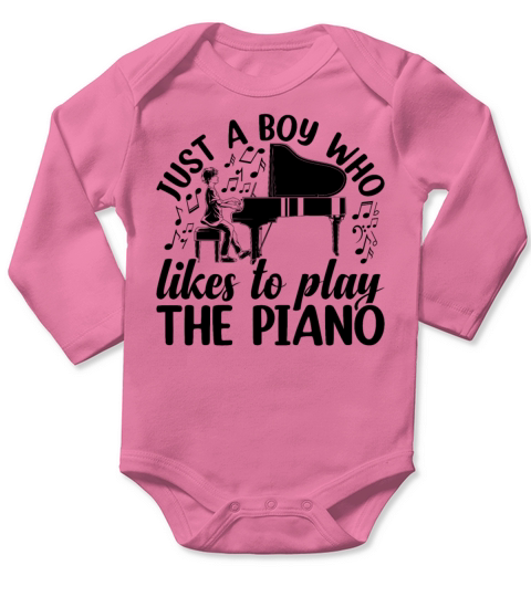 Just A Boy Who Likes To Play The Piano - Piano Mus Long Sleeve Baby One-Piece