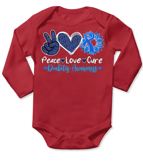 Peace Love Cure Diabetes Awareness Diabetic Blue Long Sleeve Baby One-Piece