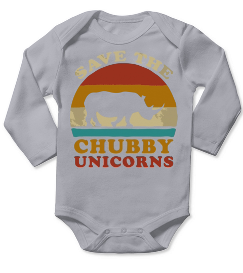 Retro Vintage Sunset Save The Chubby Unicorns Fat Long Sleeve Baby One-Piece