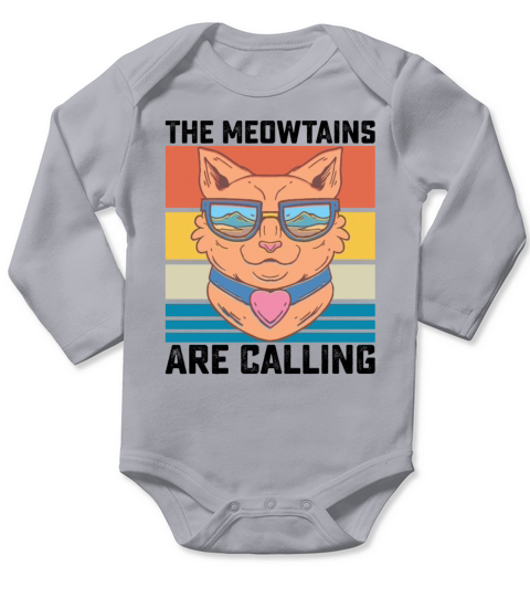 The Meowtains Are Calling Cat Long Sleeve Baby One-Piece