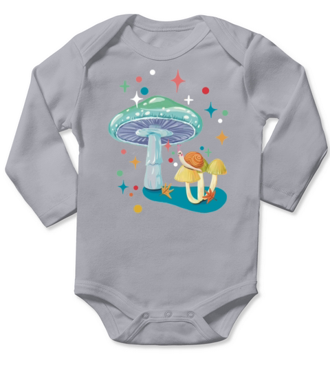 Vintage cozy green mushroom and snail Long Sleeve Baby One-Piece