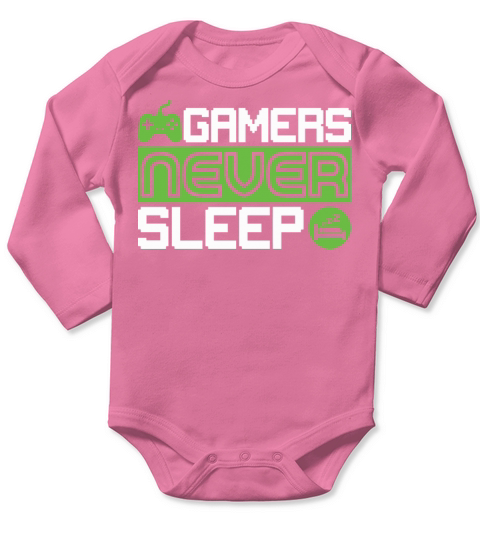 Vintage Gamers Funny Games Never Sleep Long Sleeve Baby One-Piece