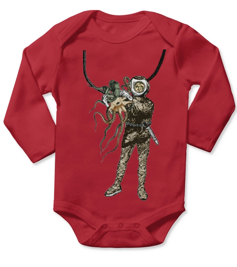 Vintage Helmet Diver Holding an Octopus Underwater Long Sleeve Baby One-Piece