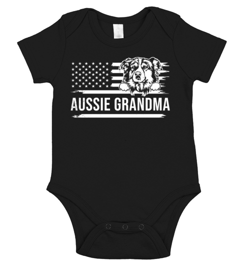 Cute AUSSIE Funny Dog pet owner Grandma US FLAG Short Sleeve Baby One-Piece