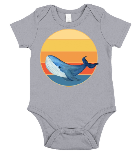 Cute Kawaii Whale Retro Sunset Vintage Ocean Short Sleeve Baby One-Piece