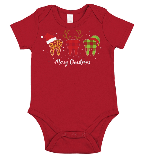 Merry Christmas Teeth Buffalo Plaid Short Sleeve Baby One-Piece