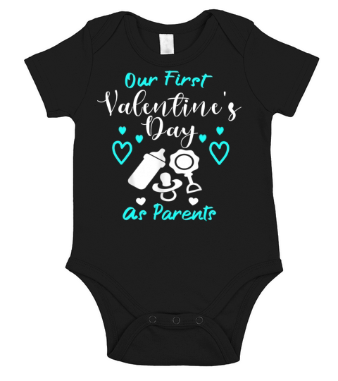 Our First Valentines Day As Parents New Dad Mom Short Sleeve Baby One-Piece