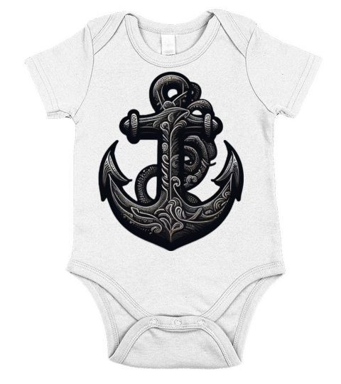 Retro Anchor Illustration Short Sleeve Baby One-Piece