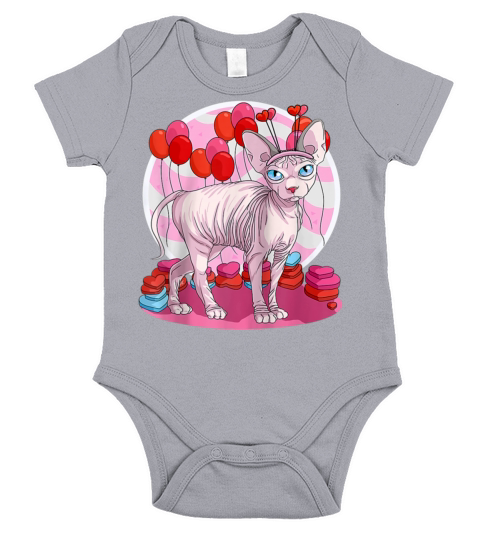 Sphynx Cat Heart Valentine Day Decor Gift 574 Short Sleeve Baby One-Piece
