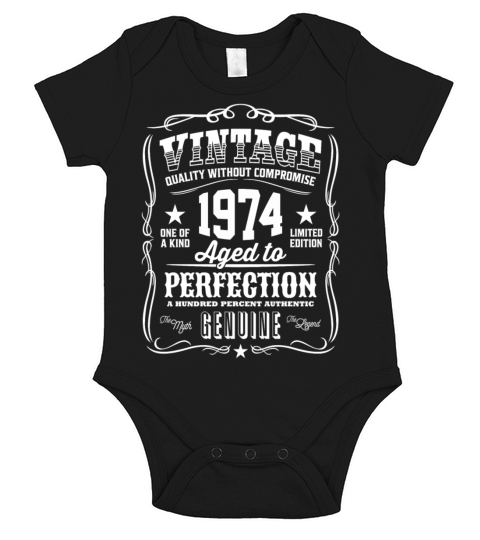 Vintage 1974 Aged to Perfection White Print Short Sleeve Baby One-Piece