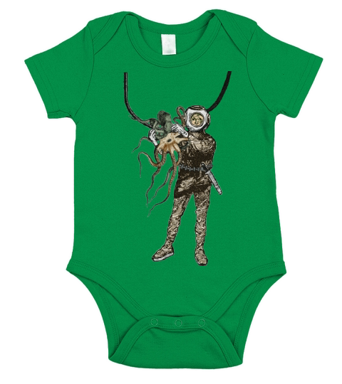 Vintage Helmet Diver Holding an Octopus Underwater Short Sleeve Baby One-Piece