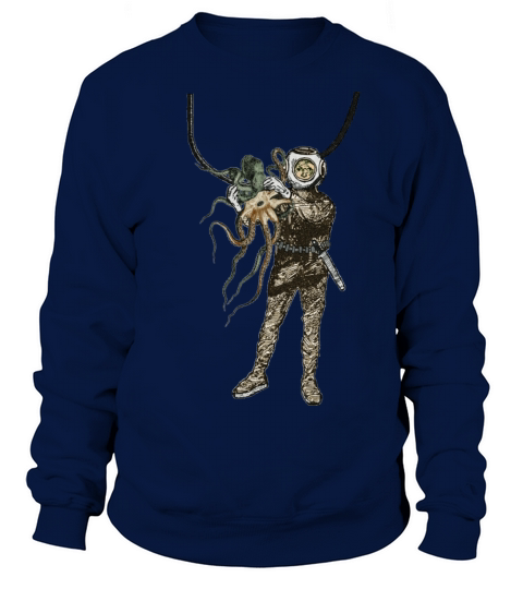 Vintage Helmet Diver Holding an Octopus Underwater Sweatshirt Unisex