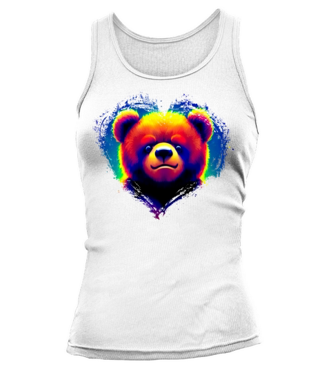 Cute Colorful Rainbow Bear Valentines Day Heart Tank top Woman