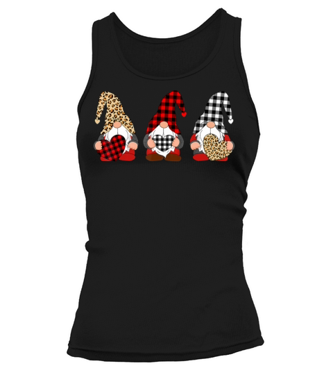 Three Gnomes Holding Leopard Heart Plaid Valentine Tank top Woman