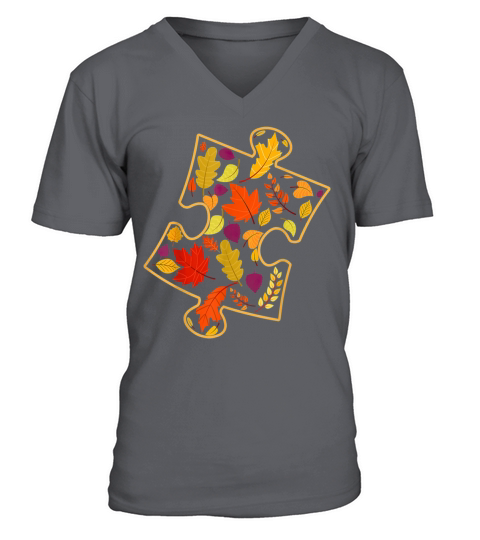 Autism Awareness Fall Leaf Autumn Thanksgiving V-Neck T-shirt