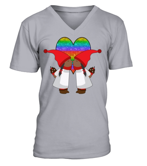 Black Lesbian Gnome Valentines Day Couples Gift V-Neck T-shirt