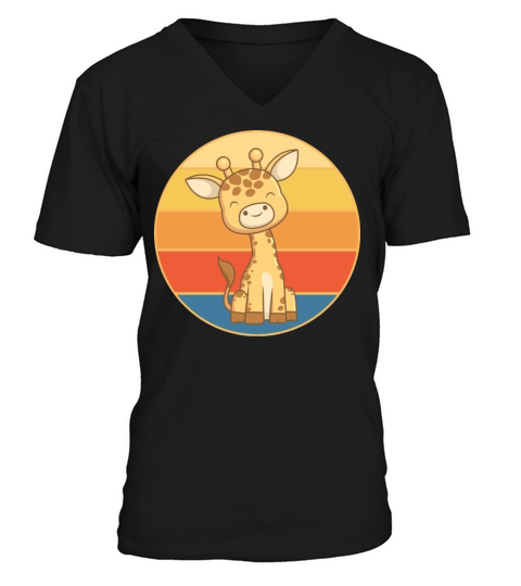 Cute Giraffe Retro Sunset Vintage Animal Lover V-Neck T-shirt