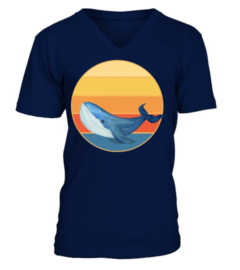 Cute Kawaii Whale Retro Sunset Vintage Ocean V-Neck T-shirt