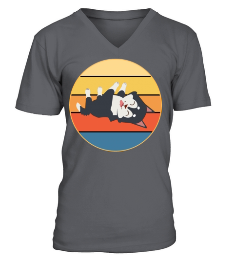 Funny Kawaii Cute Husky Dog Vintage Retro Sunset V-Neck T-shirt