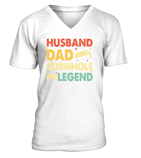 Husband Dad Cornhole Legend Funny Cornhole V-Neck T-shirt