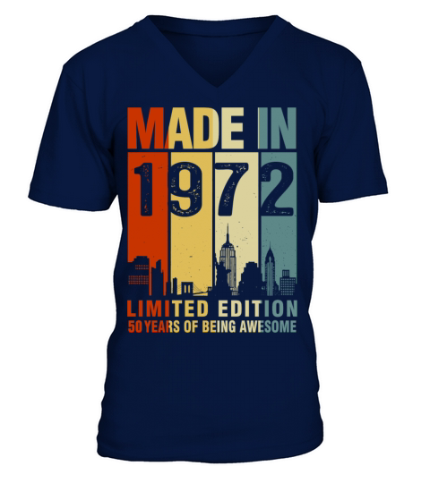 Made In 1972 Limited Edition 50th Birthday Vintage V-Neck T-shirt