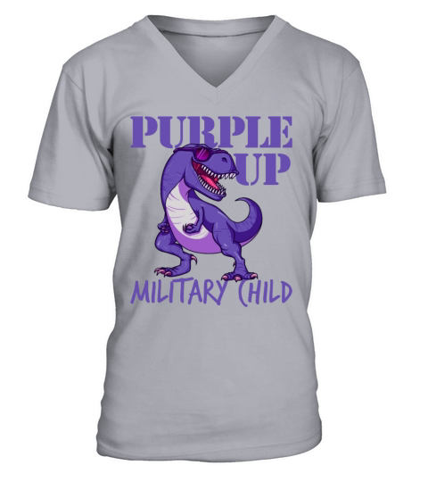 Purple Up Military Child T-Rex Dinosaur Purple Upb V-Neck T-shirt