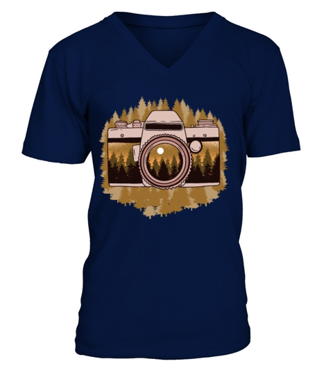 Retro Camera With Forest For Nature Photographers V-Neck T-shirt