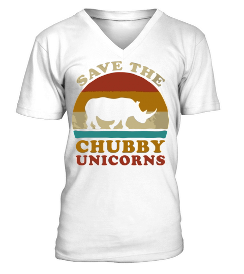 Retro Vintage Sunset Save The Chubby Unicorns Fat V-Neck T-shirt