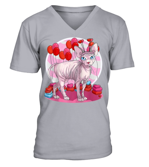 Sphynx Cat Heart Valentine Day Decor Gift 574 V-Neck T-shirt